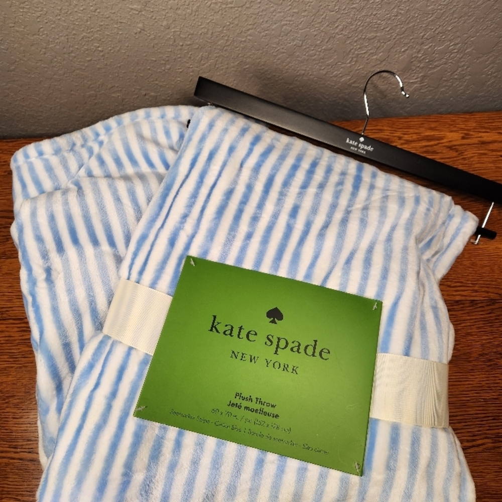kate spade New York Blue & White Striped Plush Throw